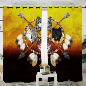 4 wolves warrior dreamcatcher native american living room curtain