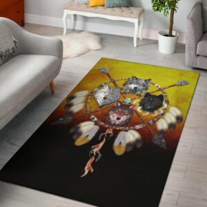 4 wolves warriors native american design area rug 1