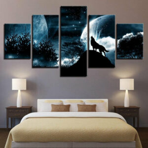 5 pieces full moon night forest wolf native american canvas 1