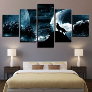 5 pieces full moon night forest wolf native american canvas
