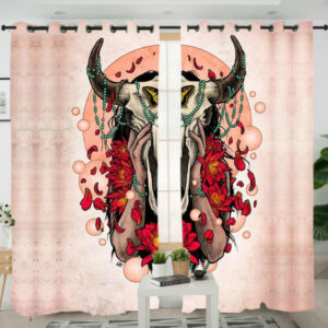 bison skull head pink native american living room curtain no link 1