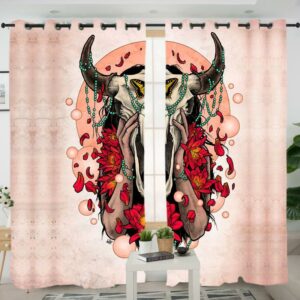 bison skull head pink native american living room curtain no link