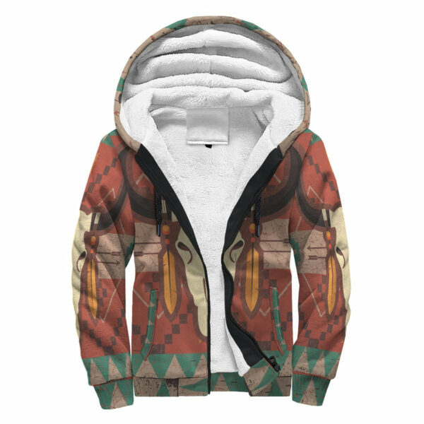 bison skull native american sherpa hoodie