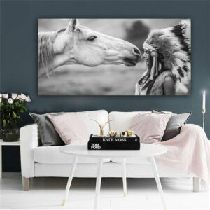 black and white native girl with horse native american canvas f5788 1