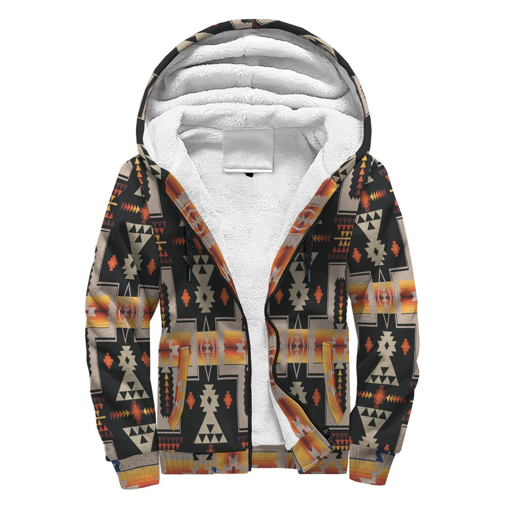 Black Tribe Border Native American AOP Sherpa Hoodie - 49native.com