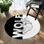 black white wolf round carpet
