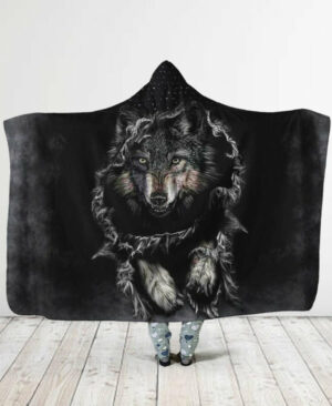 black wolf hooded blanket