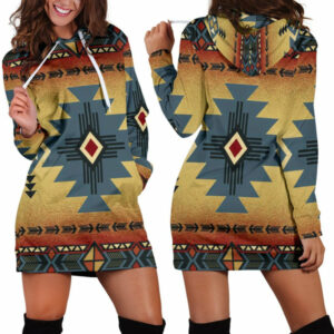 blue diamond triangles native american hoodie dress 1