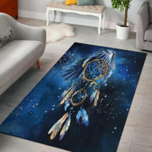 blue dreamcatcher native american design area rug 1