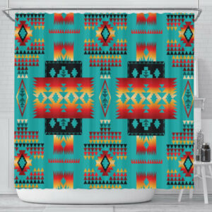blue native tribes pattern native american shower curtain 1