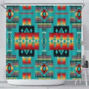 blue native tribes pattern native american shower curtain