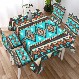 blue pattern design native american tablecloth chair cover