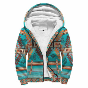 blue thunderbird dreamcatcher pattern native american aop sherpa hoodie 1