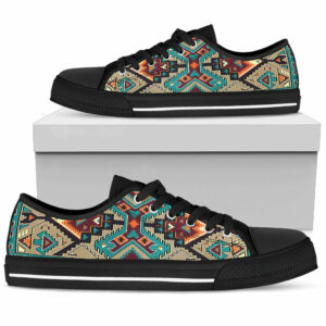 blue tribal pattern native american design womens low top canvas shoe