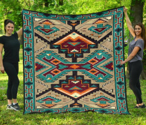 blue united tribes art native american design premium quilt 1