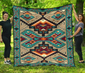 blue united tribes art native american design premium quilt