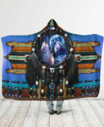 blue wolf hooded blanket