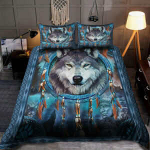 blue wolf native american bedding set 1