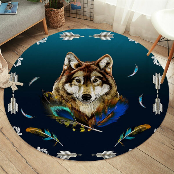 blue wolf round carpets