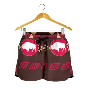 brown bison all over print womens shorts