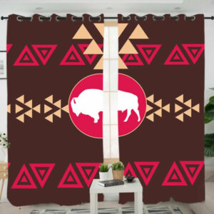 brown bison native american living room curtain 1