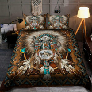 brown wolf dreamcatcher native american bedding set 1