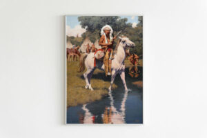 chief riding white horse native canvas 1