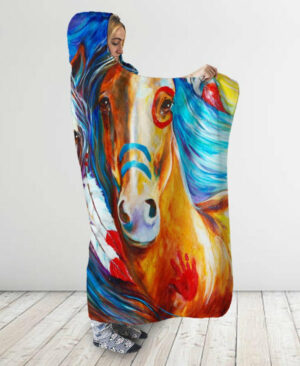 colored horse hooded blanket 1