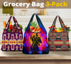 dark purple tribes pattern native american grocery bag 3 pack 1