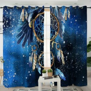 dreamcatcher blue galaxy native american design window living room curtain
