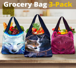 dreamcatcher wolf art grocery bags new 1