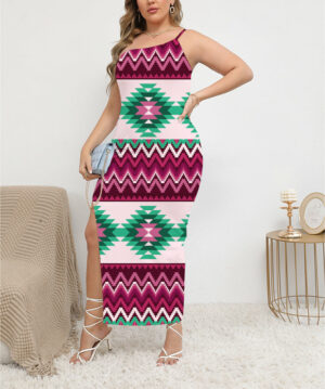 dss0001 pattern native oblique shoulder exposure dress with side split