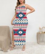 dss0004 pattern native oblique shoulder exposure dress with side split