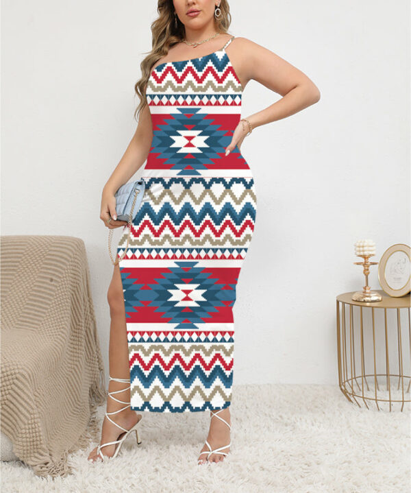 dss0004 pattern native oblique shoulder exposure dress with side split