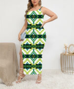 dss0006 pattern native oblique shoulder exposure dress with side split