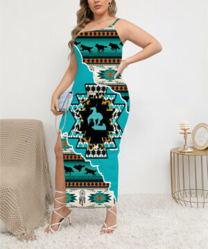 dss0010 pattern native oblique shoulder exposure dress with side split