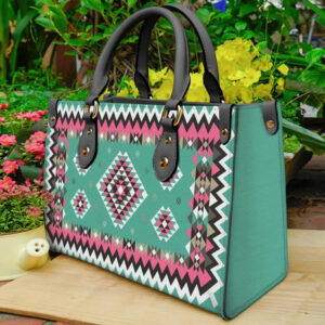 ethnic geometric pink pattern leather bag