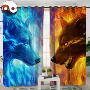 fire and ice wolves native american design window living room curtain no link 1