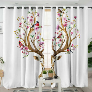 floral moose elk native american living room curtain 1