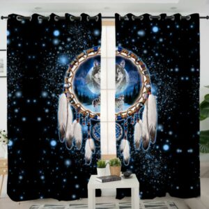 galaxy dreamcatcher wolf native american living room curtain