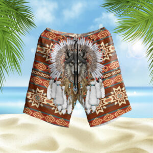 gb hs00013 pattern red wolf hawaiian shorts