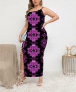 gb hw00077 pattern native oblique shoulder exposure dress with side split