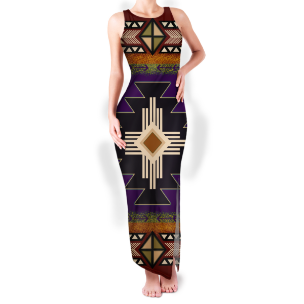 gb nat0001 04 pattern native round neck double slit sundress