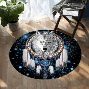 gb nat00010 galaxy dreamcatcher wolf 3d native american round carpet