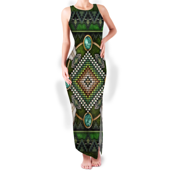 gb nat00023 pattern native round neck double slit sundress