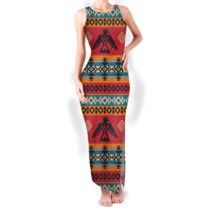 gb nat00029 pattern native round neck double slit sundress