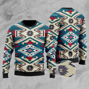 gb nat0003 blue pink pattern native american sweater