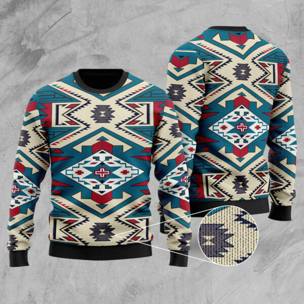 gb nat0003 blue pink pattern native american sweater