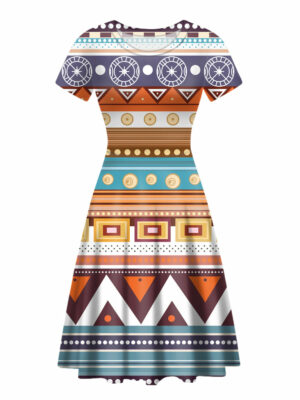 gb nat00035 indian geometric round neck dress