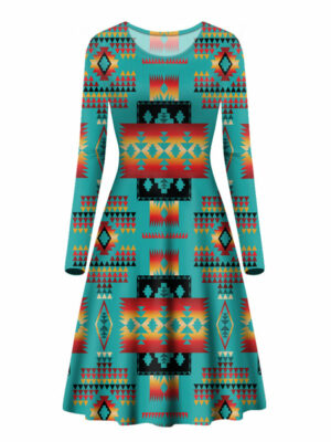 gb nat00046 01 blue native pattern native long sleeve dress 1